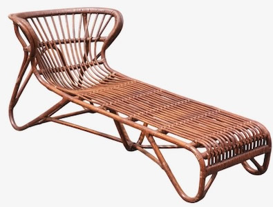 chaise longue vintage en rotin 1970 Viggo Boesen